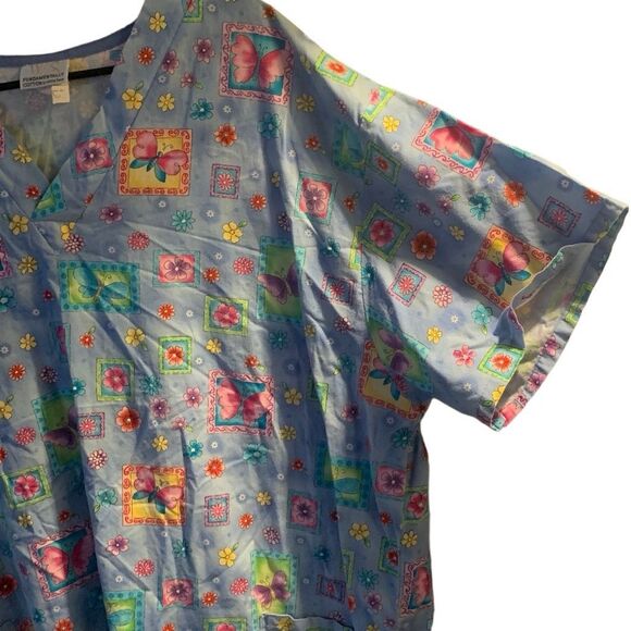 Pre Owned Women’s WS Fundamentally Cotton Scrub Scrubs Top Festive Sz Lg Work - Picture 2 of 10